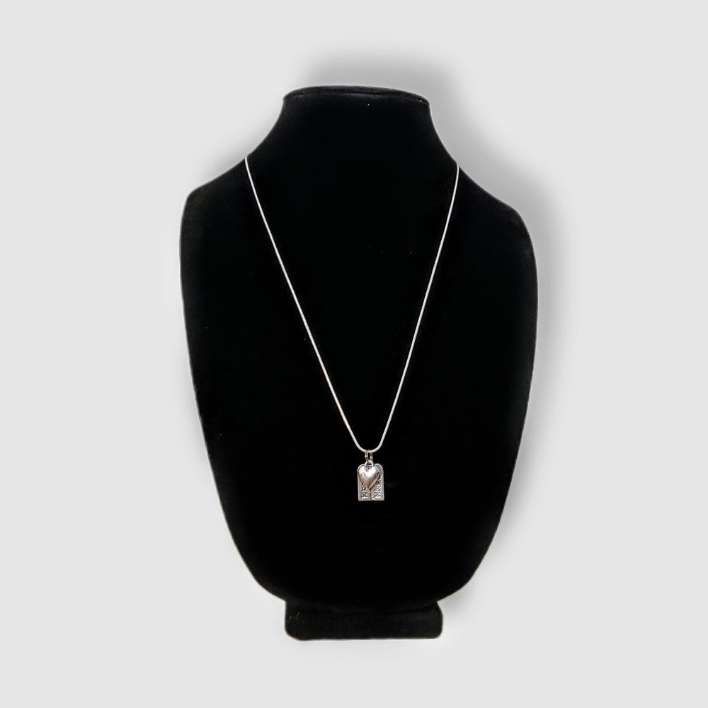 Ten Commandments and Heart Pendants on 25" 925 Marked Chain